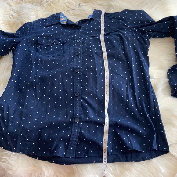 Laura Scott navy and white collared button front button up button down shirt top - Picture 16 of 17
